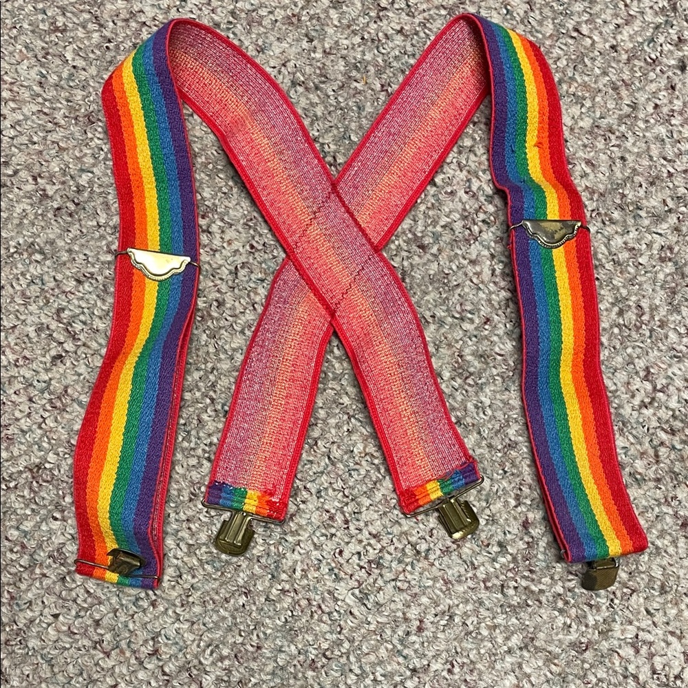 Vintage Rainbow elastic adjustable Suspenders with clip close fasten